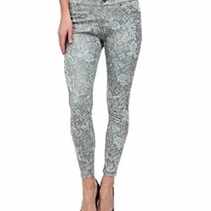 NWT HUE Gray Floral Print Leggings Denim Skimmer Metallic
